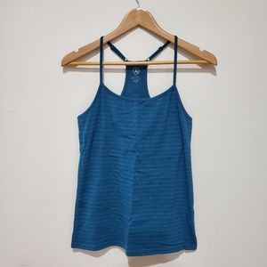Joe fresh yoga tank small teal glitter stripe